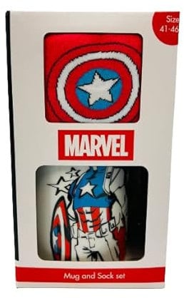 Divas World Marvel Captain America Ceramic Mug & Socks UK 7-11 Set (Captain America Mug & Socks) Novelty Xmas Gift Box