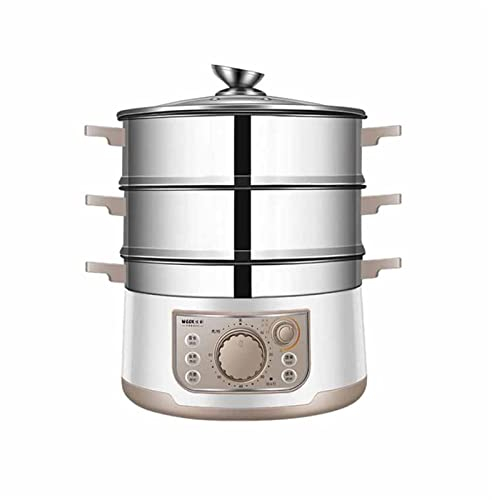 Vaporiera elettrica per Alimenti, cestelli impilabili a Doppio Livello per Verdure, capacità Elevata 10 Litri con Timer Vaporiera in Acciaio Inossidabile a Riscaldamento rapido da