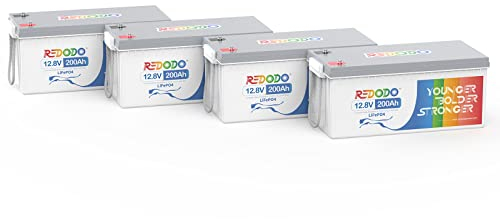 Redodo [4er Pack] LiFePO4 200Ah 12V Lithium-Batterie Integrierte 100A BMS, 4000-15000 Zyklen 2560Wh Nutzbare Energie Perfekter Ersatz für AGM/Gel-Batterie für HeimSolaranlage, Camping, RV, Boote