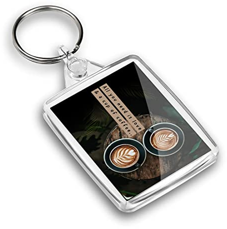 Destination Vinyl ltd 1 x IP02 Rectangle Passport Keyring Photo All You Need Love Cup of Coffee |Keychain|Keyring|Charm| #63003
