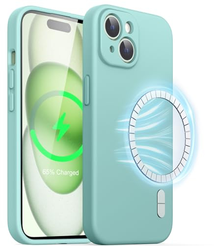 JETech Magnetic Silicone Case for iPhone 15 6.1-Inch, Compatible with MagSafe, Phone Cover with Camera Lens Full Protection (Bright Blue)