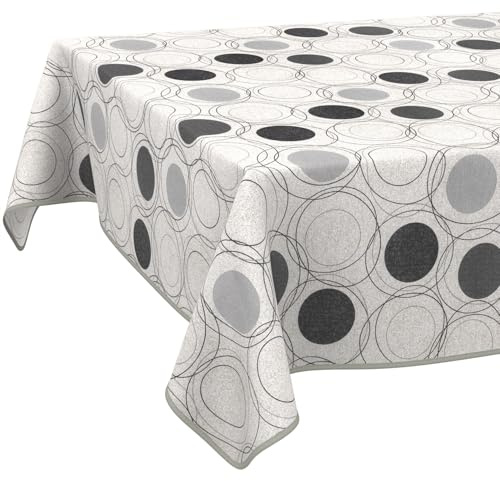 ANRO Tischdecke abwaschbar Kreise Grau mit Saum rund Ø 120 cm In-/Outdoor | mit Saum eingefasst – Tischwäsche aus beschichtetem Stoff – schmutz- & wasserabweisend, pflegeleicht – waschbar bei 30 °C