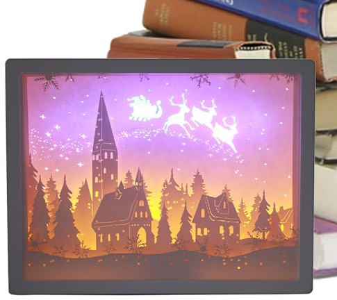 tongfeng Papercut-Leuchtkasten,Stimmungsvolles Weihnachtsnachtlicht -Papierornament | Heimdekorationsprodukte für Balkon, Wohnzimmer, Schlafzimmer, Eingangsbereich, Arbeitszimmer
