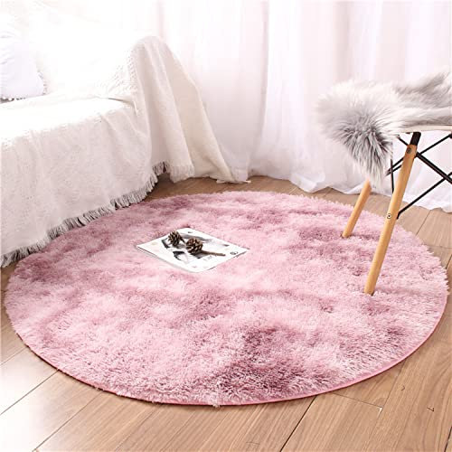 Menkala Hochflor Teppich Rund Altrosa 120 cm Modern Flauschig Shaggy Teppiche Waschbarer rutschfest Stuhlkissen Langflor Fellteppich Kunstfell für Wohnzimmer Schlafzimmer Kinderzimmer Balkon Klein
