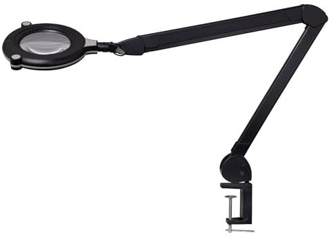 Lumeno 7315SW LED Lupenleuchte - Profi-Lupenlampe mit 5 Dioptrien und hohem CRI von 95 - Ideal für Praxen, Kosmetikstudios, Industrie - Perfekte Farbwiedergabe für Präzisionsarbeiten, Schwarz