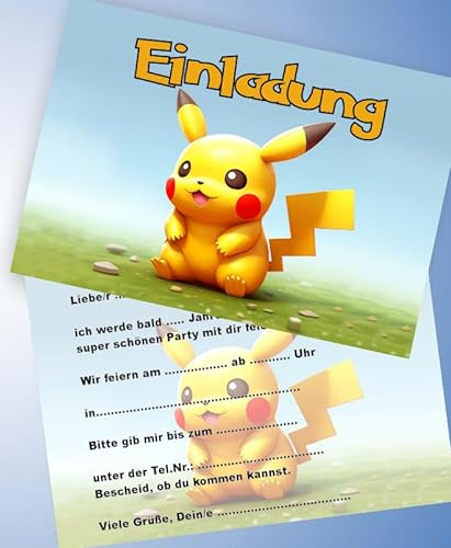 VSW 12 Einladungskarten + 12 Umschläge für Geburtstag Partys und Kindergeburtstag kompatibel Poke_mon Nr. 116