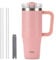 Coffee Cup Travel Mug with Handle, 30oz Tumbler with Lockable Lid, Stainless Steel Vacuum Insulated Water Bottle with Straw, Leakproof & Portable Travel Cup for Hot and Cold Drinks (Sakura Pink)