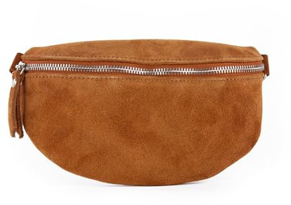 lePelou Bauchtasche aus Veloursleder, Wildleder Bauchtasche, Festival Tasche, Cross Body Tasche, Gürteltasche, Geschenk (Cognac, L)