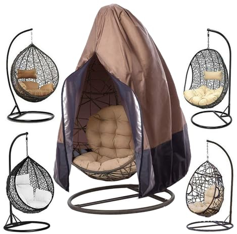 Fansu Funda para Silla Colgante, Tela Oxford Funda Balancin Jardin Exterior, Funda para Columpio Jardin Impermeable Anti-UV, para Hanging Egg Chair Exterior Patio Balcon (115x190cm,Camello Negro)