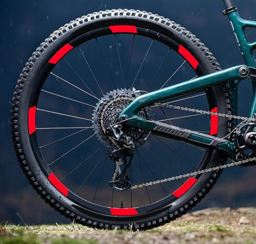 Felgenaufkleber für Fahrrad, 26 Zoll – 27,5 Zoll – 28 – 29 Zoll (66 – 69 cm) für Fahrrad, MTB-Felgen, Artikelnummer: B0187 (fluoreszierendes Rot)