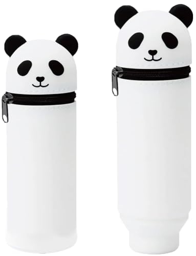 QRKPVHD Kawaii Federmäppchen aus Weichem Panda Silikon, Schlampermäppchen und Stifteköcher 2 in 1, Schön Stehendes Mäppchen, Mäppchen Cartoon Bleistifthalter für Schülerin Teenager