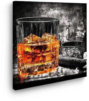 Glas Whiskey Abstract Style Leinwandbild Wandbild Kunstdruck XL Wanddeko Größe 100x100x2cm