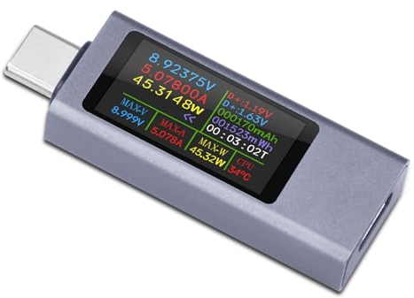 VOKTTA USB C Tester Messgerät USB C Messgerät 4-30V 0-12A USB C Tester USB Strommessgerät USB Messgerät mit Anzeige, USB Power Meter Kapazität Spannungsprüfer Strommesser