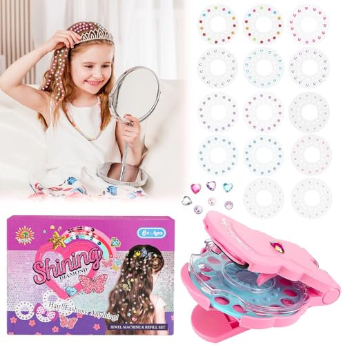 Farerkass Kit Hair Bedazzler con 210 Gemme, 1 Brillantini Capelli, Kit Capelli Bambina, Perline Capelli Bambina, per Lo Styling Dei Diamanti, Macchinetta Brillantini per Capelli per Ragazze e Bambine