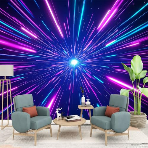 Art Photo Wallpaper Technology Neon Blue and Purple Lines Explosion Effect Non-Woven Living Room Bedroom Wall Decoration - Photo Mural- Gaming Room Office TV Background Wall Decor 200 x 140 cm