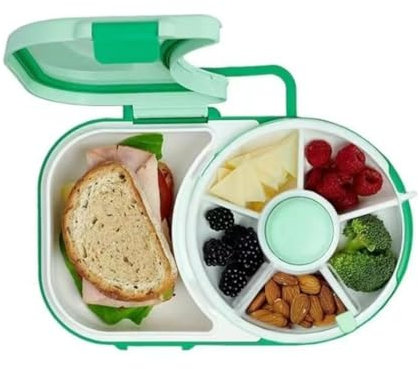 Kinder Snackbox mit Fächern und Deckel, Multifunktionale Baby Snack Spinner mit Tragbarem Box Set, Sicher Versiegelter Snackteller für Kleinkinder, Zuhause