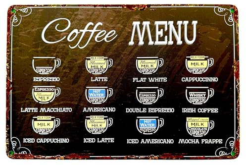 DiiliHiiri Póster Cartel Vintage Café menu — Letrero Vintage 30x20cm — Vintage Café menu | Regalo para Aficionados al Café | Decoración Letrero Cafetería (2635-287)