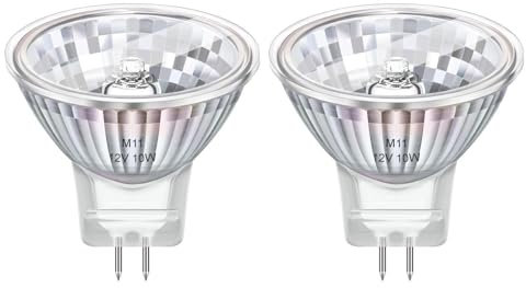 MR11 GU4 12V 10W Halogen Bulbs, GU4 Bi-Pin Base 30° Beam Angle, Dimmable Halogen Spotlight Warm White 2800K, 35mm*35mm, Replacement Bulb for Fibre Optic Xmas Tree, 2 Pack