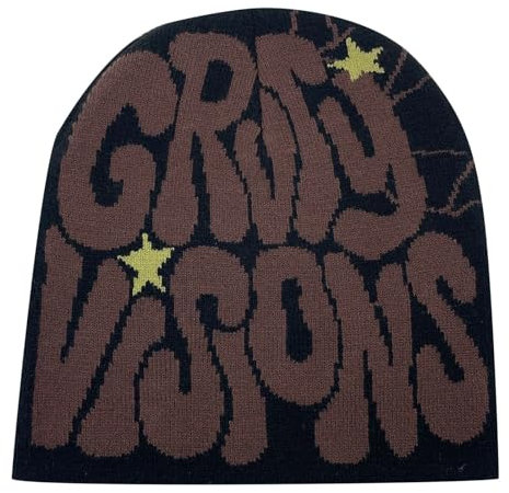 Y2k Beanie, Beanies mit Buchstabendruck Mütze Männer Frauen Teenager Y2k Cap Winter Knit Skater Beanie Mütze Hip Hop Strickmützen Baumwolle Spider Printed Y2k Beanie Cap Hat Harajuku Fashion