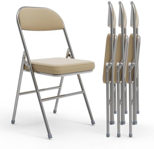 PIPIPOXER 4er Set Metall Klappstuhl Gepolstert Klappstühle aus Leder, Klappstühle für den Innenbereich, bequem PU Klappstuhl, faltbar, platzsparend, für Partys Picknicks,Gelb