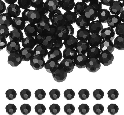 PATIKIL 8mm Round Crystal Beads, 100 Pcs Glass Faceted Ball Beads Loose Spacer Bead for Jewelry Making Bracelet Necklace Earrings Wind Chimes Craft, Black
