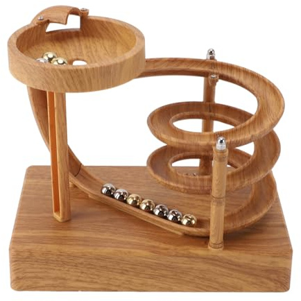 Yunir Perpetual Motion Machine, Kinetic Art Perpetual Motion Device, Perpetual Motion Simulator, Non Stop Rolling Ball Science Physics Gadget, for Teaching Decor (Wood Grain)
