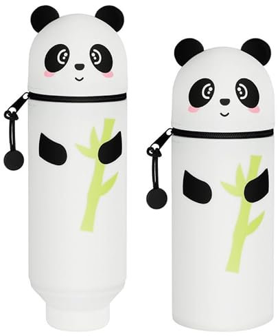 AMFUN 2 in 1 Soft Silicone Pencil Case,Pen Bag,Large Table Pen Holder,Colouring Pencils Marker,Animal Zipper Pencil Case, for Kids, Students, Adults, School,Office-Panda Model