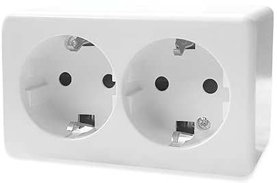 Base Schuko de Superficie con 2 Toma, Enchufe Doble para Montaje en Pared, Toma de Corriente para Interior, 10AX,16A,250V, Ideal para el Hogar y la Oficina