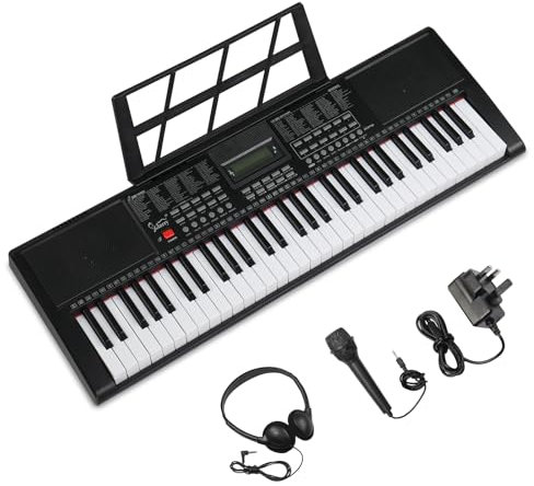 Glarry Portable Piano Keyboard - Digital keyboard for Beginners with 61 keys - Electronic w/LCD Screen, Music Stand, Microphone, Headphones, Built-In Speakers, 3 Teaching Modes