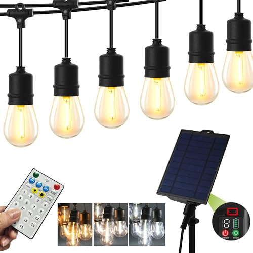 Solar-Lichterkette für den Außenbereich, Farbwechsel, warmweiß bis kaltweiß, mit Fernbedienung, bruchsichere LED-Lampen für Hinterhof, Garten, Pavillon, Terrasse, Pergola (1,8 m - 20 Lichter)