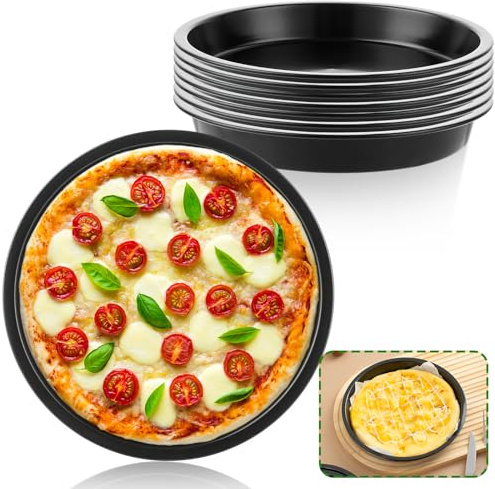 APACALI 8 Stück Pizzablech Rund 15 cm, Rund edelstahl Pizzaform mit Antihaftbeschichtung, Schwarz Pizzateller, Pizza Backblech, Kuchenblech Runde für für Pizza Käsekuchen Pie Flammkuchen