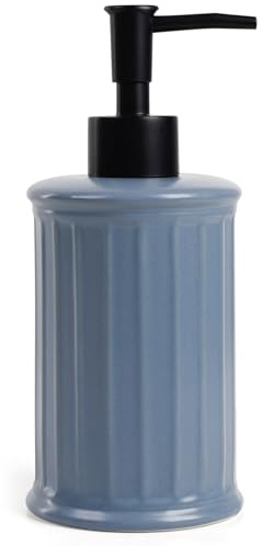 ANTIS'S HOME Keramik Seifenspender 350ml | Nachfüllbarer Flüssigseifenspender für Handseife & Spülmittel, Badezimmer & Küche – Blaues, modernes Struktur-Design