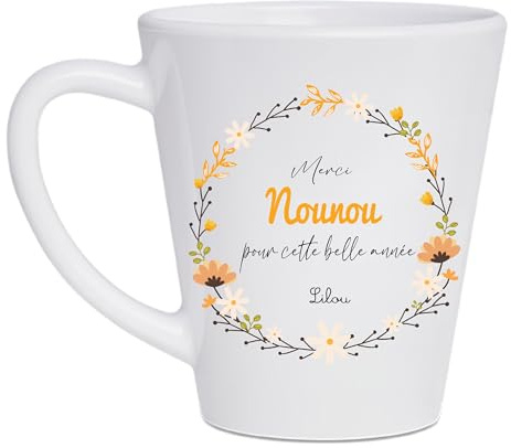 Mug nounou 320 ml personnalisé – Merci Nounou pour cette belle année avec prénom enfant – Tasse céramique cadeau fin d’année scolaire