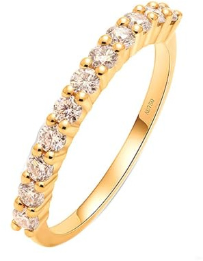 Fingerring Damen Vintage, Ringe Frauen Zart Stapelbarer Ring mit Weiß Rundschliff Diamant 18K Gelbgold Größe 66 (21.0)