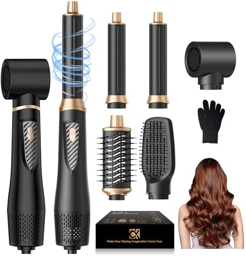Neue Airstyler 5 in 1 Set, Pro Air brush Hairstyler Ionen Haartrockner mit 32mm Warmluft-Lockenstab | Haarstyler 1000W Föhnbürste Warmluftbürste Föhn für Volumen, Trocknen, Glätten & Locken