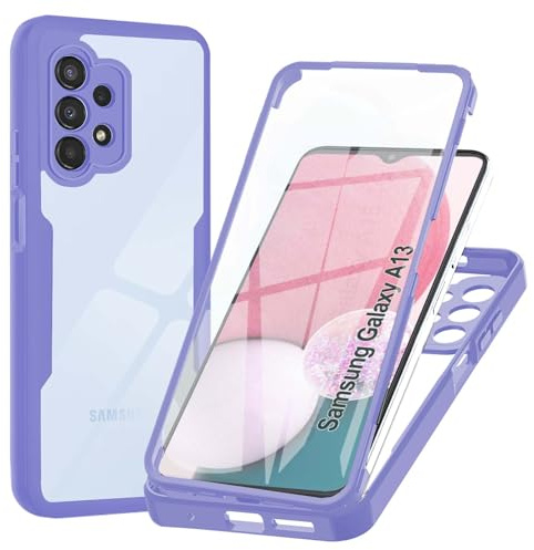Coque pour Samsung Galaxy A13 4G / A13 Lte 4G (Pas pour A13 5G), Transparent Housse avec Protection écran, 360 Degrés Double Protection Antichoc Coque Silicone Intégrale Etui pour Samsung A13, Violet