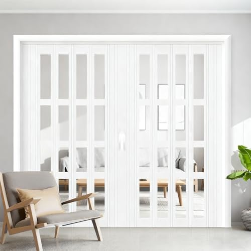 eryssgbf Falttür innentüren Nach Maß, weiße Schiebetür mit Acrylglas, magnetische Falttür für Wohnschrank, moderner Stil mit Türgriffen, Schutz der Privatsphäre WXH:90x195cm
