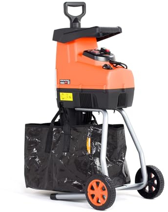 TOP CUT Elektro Gartenhäcksler 2800W – Walzenhäcksler für Äste bis 44 mm, Rücklauf, leise & sicher – inklusive Fangbox & Transportrollen – TC-RE2800-BAG