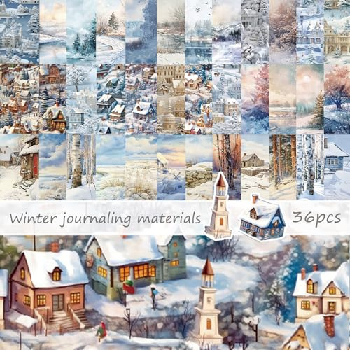 BSITSSS 36 Blatt Scrapbook Papier Winter 15.2 x 15.2 cm, 36 Designs Schneelandschaft Decoupage Papier, Winter Motivpapier für Journal Scrapbooking Fotoalbum Dekoration