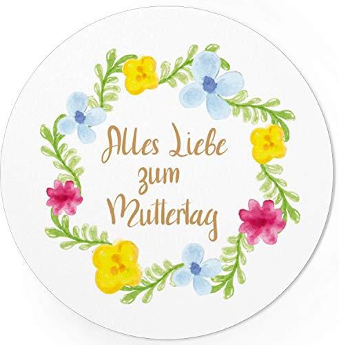 24 moderne Design Etiketten, rund/Blumenkranz mit Schrift/Muttertag/Liebe/Herzen/Mama Geschenk/Geschenk-Aufkleber/Sticker/für Firmen