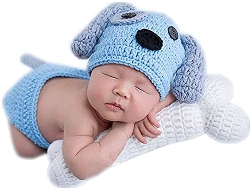 Matissa Baby Kleinkind Neugeborenen Hand gestrickt häkeln Strickmütze Hut Kostüm Baby Fotografie Requisiten Props (Welpe & Knochen)