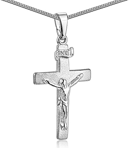MATERIA Kreuz Anhänger Herren Damen 925 Sterling Silber Kreuzkette 50cm Kettenanhänger Jesus INRI rhodiniert KA-9-K97-50cm