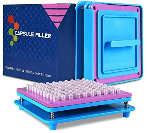 WANANFU Capsule Filling Machine for Size 3 Empty Capsules Vegetarian or Gelatin, Detailed Instructions and Spoon Included