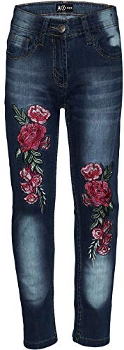 A2Z 4 Kids Girls Rose Embroidered Stretch Denim Jeggings Age 3-13 | Comfortable cotton fit trousers for everyday fashion and casual wear