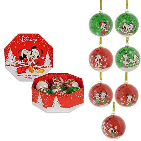 Juego de 7 bolas para árbol de Navidad de Mickey y Minnie Mouse