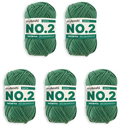 myboshi Häkel- und Strickgarn | Modell: No.2 mit Kapokfaser | Leichtes Garn | 5 Kugeln | Kaktus 2480