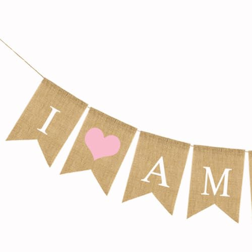 Amosfun I Am One Banner Herz Girlande Banner für Geburtstag Hochzeit Party Hängende Banner Dekoration (Pink)