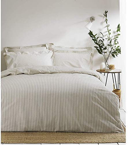 Yard Hebden Mélange Stripe Cotton Duvet Set – Ultra Soft Reversible Striped Bedding (Natural – Super King)