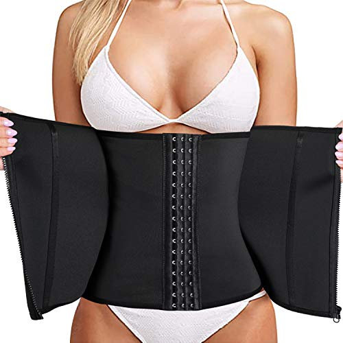 Bingrong Faja Cintura Entrenador Con Cremallera Corset Reductora Mujer Deporte Mallas Neopreno Waist Trainer Abdomen Lumbar Moldeadora Bustier (Negro, Medium)