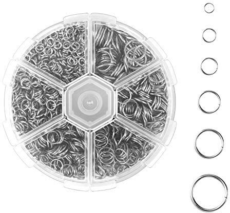 Ledoo 1600Pcs Biegeringe Spaltringe,4/5/6/7/8/10mm Offene Metall Doppelring,Runde Schlüsselringe,Split Ringe für Schlüsselbund Schmuck Bastelarbeiten, Silber